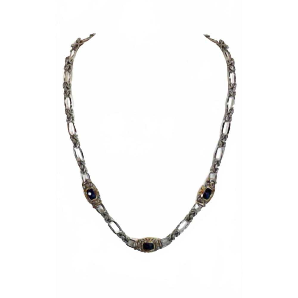 NEW JOHN MEDEIROS john medeiros two tone link necklace with amethyst in silver/g
